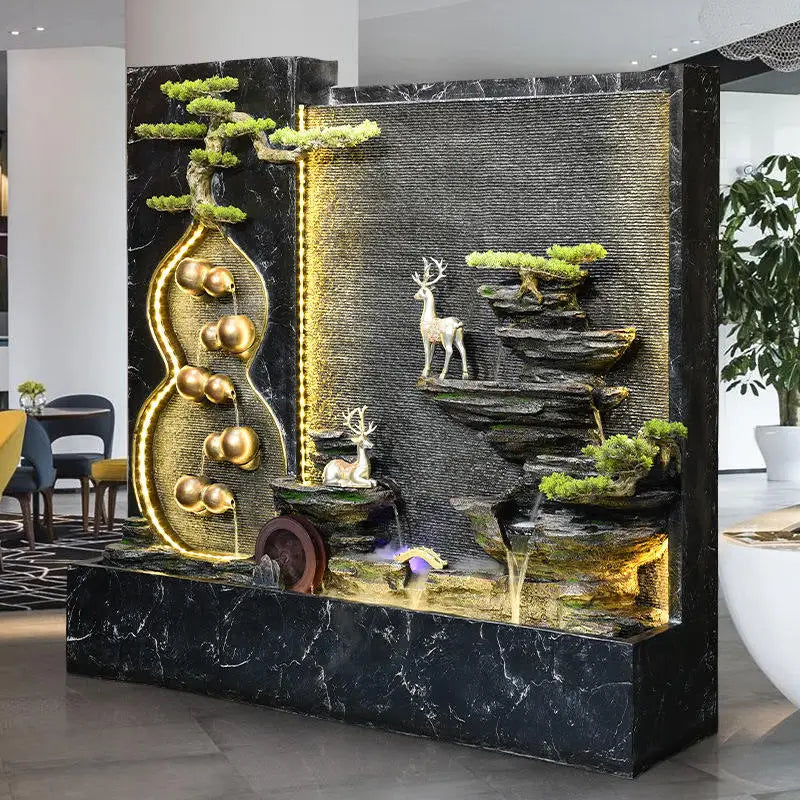 Deer Water Curtain Factory Wholesale Waterfall Screen Entrance Decoration Luxury Feng Shui Zen Fish Pond Fountain