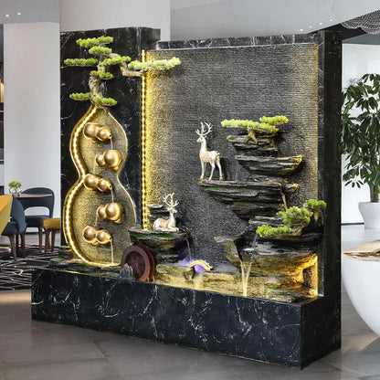 Deer Water Curtain Factory Wholesale Waterfall Screen Entrance Decoration Luxury Feng Shui Zen Fish Pond Fountain