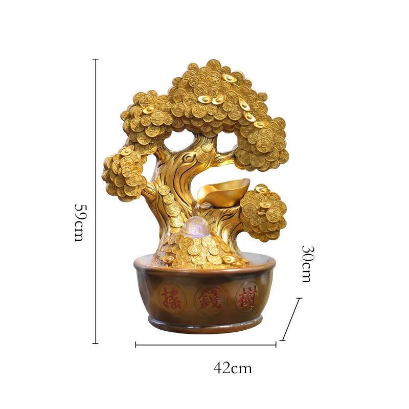 Gold Money Tree Tabletop Fountains Creative Circulating Waterfalls Feng Shui Ornament Living Room & Office Desktop