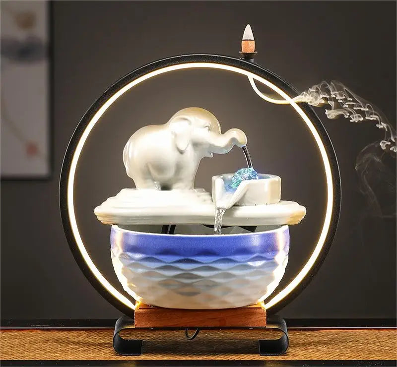 Customized LOGO Elephant Flowing Water Ornaments Attract Wealth Living Room Flowing Crystal Ball Fenshui Lucky Peaceful Fountain