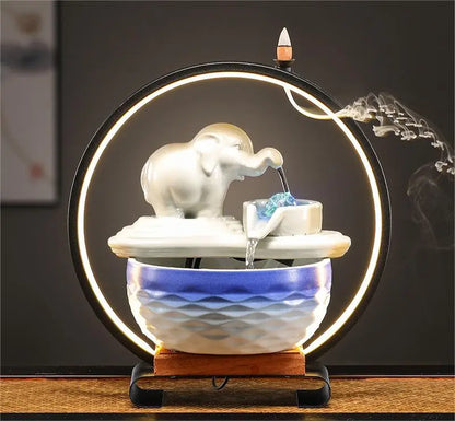 Customized LOGO Elephant Flowing Water Ornaments Attract Wealth Living Room Flowing Crystal Ball Fenshui Lucky Peaceful Fountain