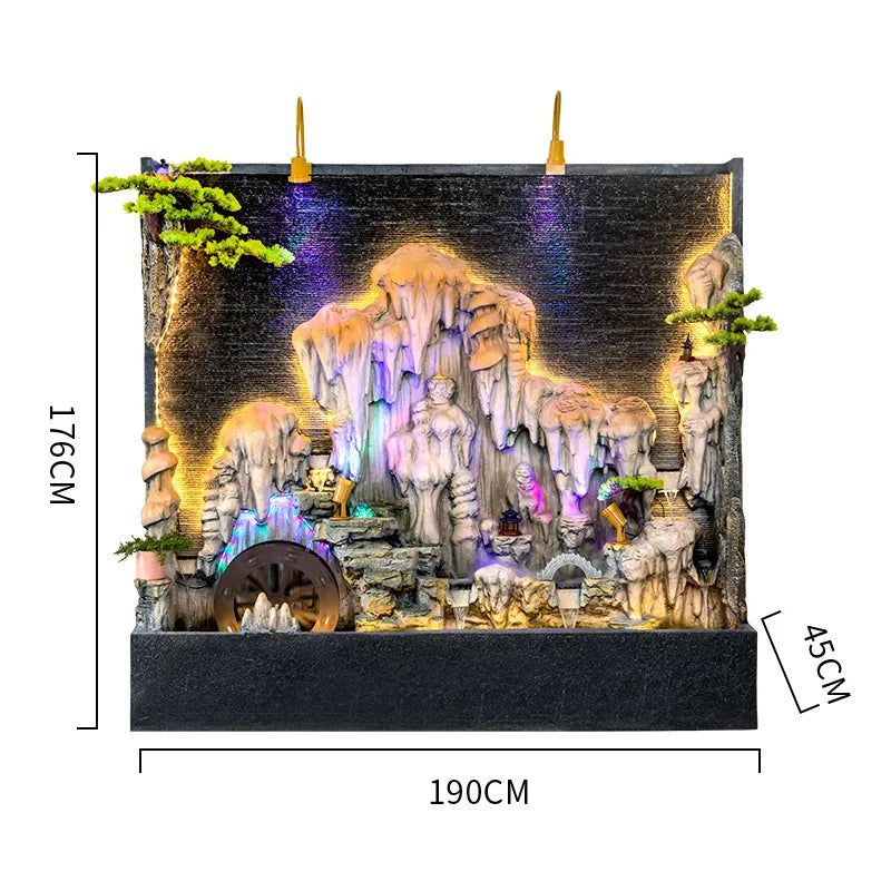 Stalactite Water Curtain Wall With Colorful Light New Chinese Style Courtyard Villa Hotel Floor-to-ceiling Resin Landscape