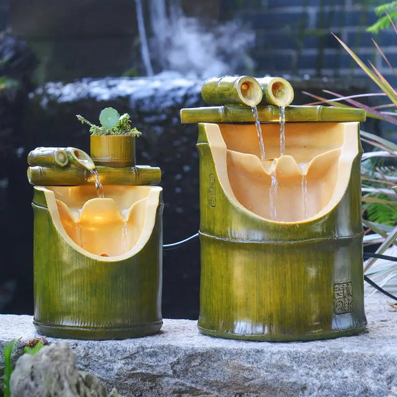 Fuente de bambú china con adornos de agua corriente, fuente de la suerte de Feng Shui, paisaje para sala de estar, fuentes de oficina 