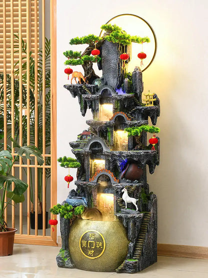 CHENYISHI Fuente de resina estilo rocalla Fuente de agua corriente Adornos para sala de estar Decoración de riqueza Cascadas tradicionales 