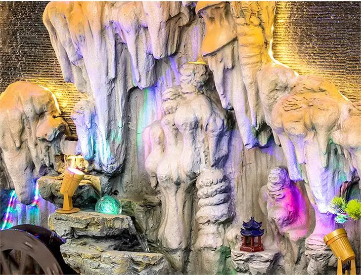 Stalactite Water Curtain Wall With Colorful Light New Chinese Style Courtyard Villa Hotel Floor-to-ceiling Resin Landscape