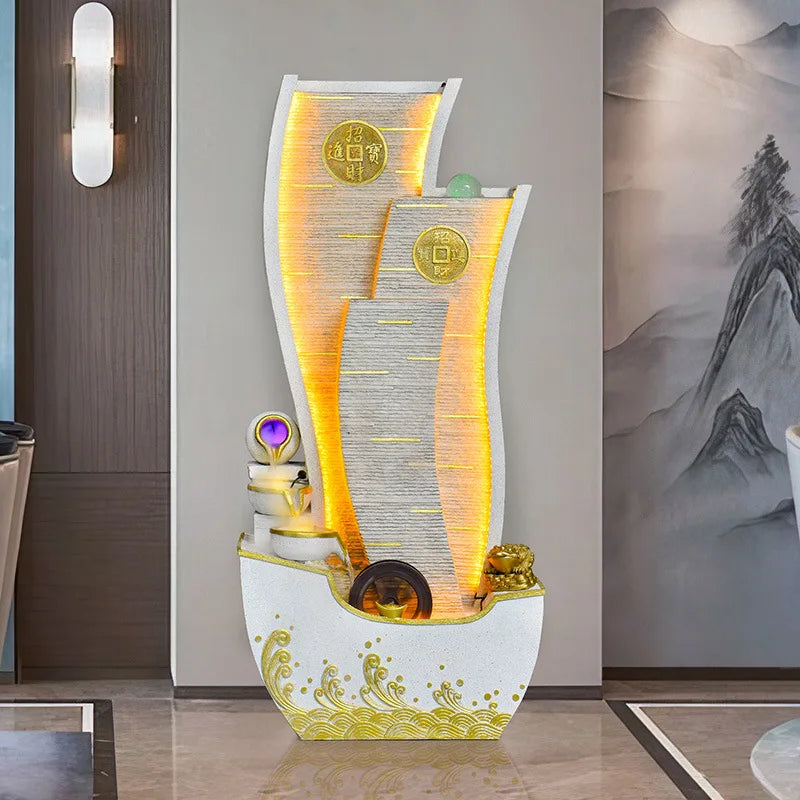 CHENYISHI Adornos de la fortuna con agua corriente Fuente circulante Rueda de Feng Shui Muebles para sala de estar Balcón Fuente interior 