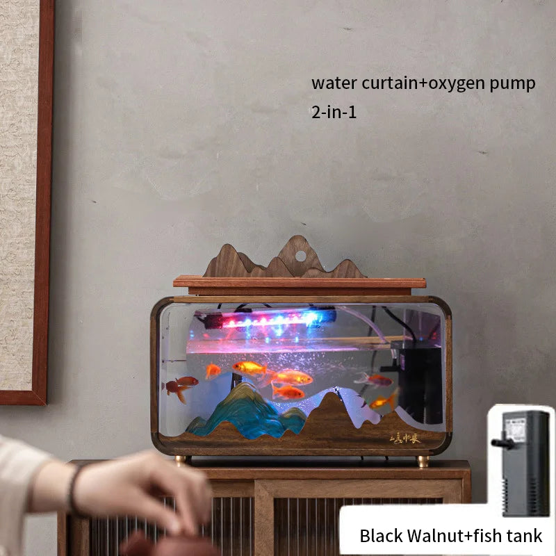 Housewarming Wholesale Creative Fish Tank Water Fountain Water Curtain Tabletop Water Feature Bonsai Office Decoration