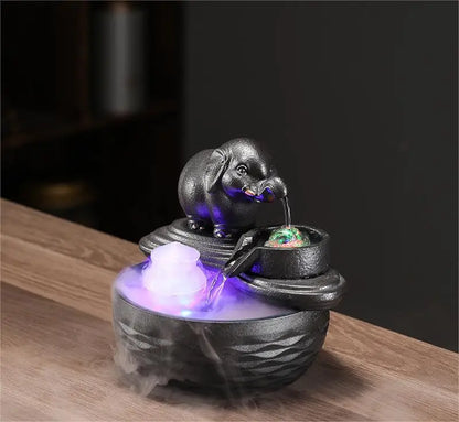 Customized LOGO Elephant Flowing Water Ornaments Attract Wealth Living Room Flowing Crystal Ball Fenshui Lucky Peaceful Fountain