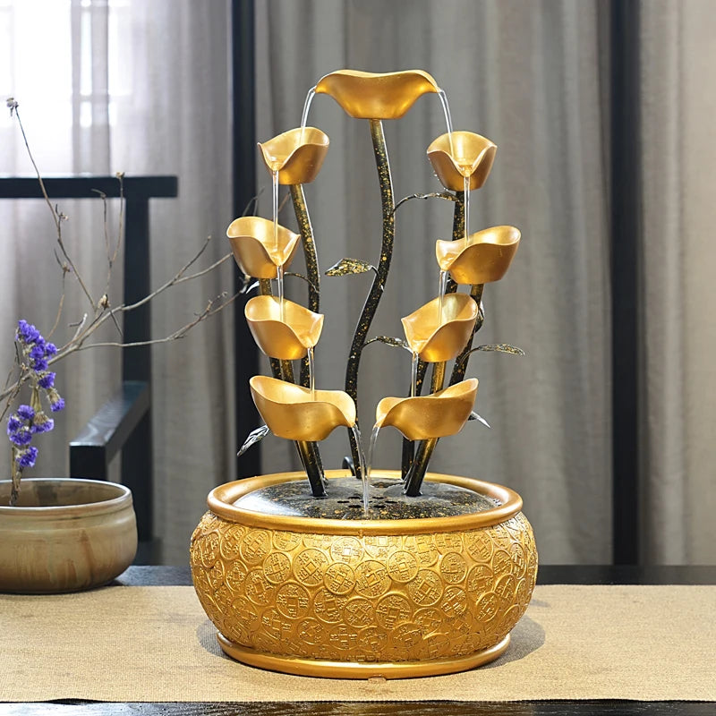 Gold Money Tree Tabletop Fountains Creative Circulating Waterfalls Feng Shui Ornament Living Room & Office Desktop