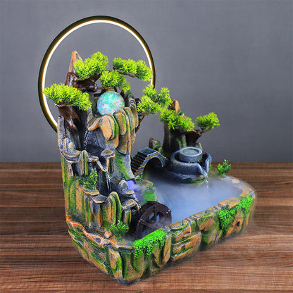 Zen Water Fountain Decoration Feng Shui Rockery Flowing Water Fountain Waterfall Rockery Fountain With LED Light