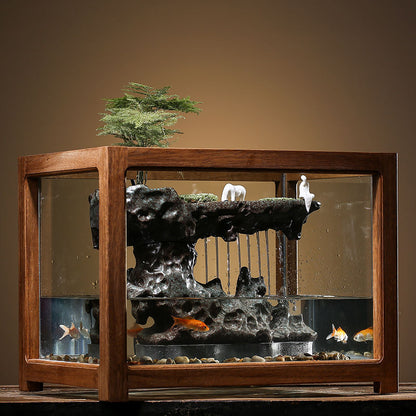 Flowing Water Curtain Fish Tank Ceramic Fountain Aquarium Living Room Tabletop Ornament Office Decoration