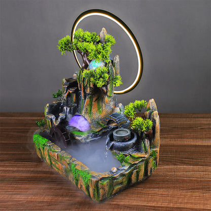 Zen Water Fountain Decoration Feng Shui Rockery Flowing Water Fountain Waterfall Rockery Fountain With LED Light