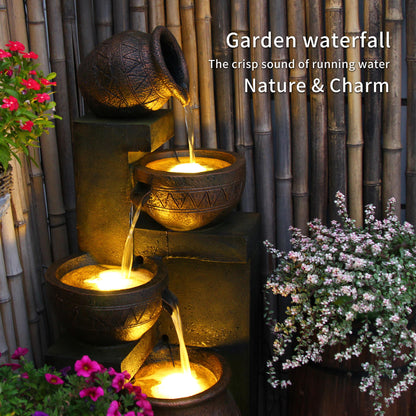 Garden Decoration Meditation Zen Lobby Decor Retro Mid-Century triple flow Water Fountain,Yard Fountain Sitting Area