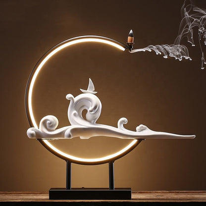 Traditional Chinese Artifical Boat Shape Incense Holder Home Decor Wooden Back Flow Incense Burner