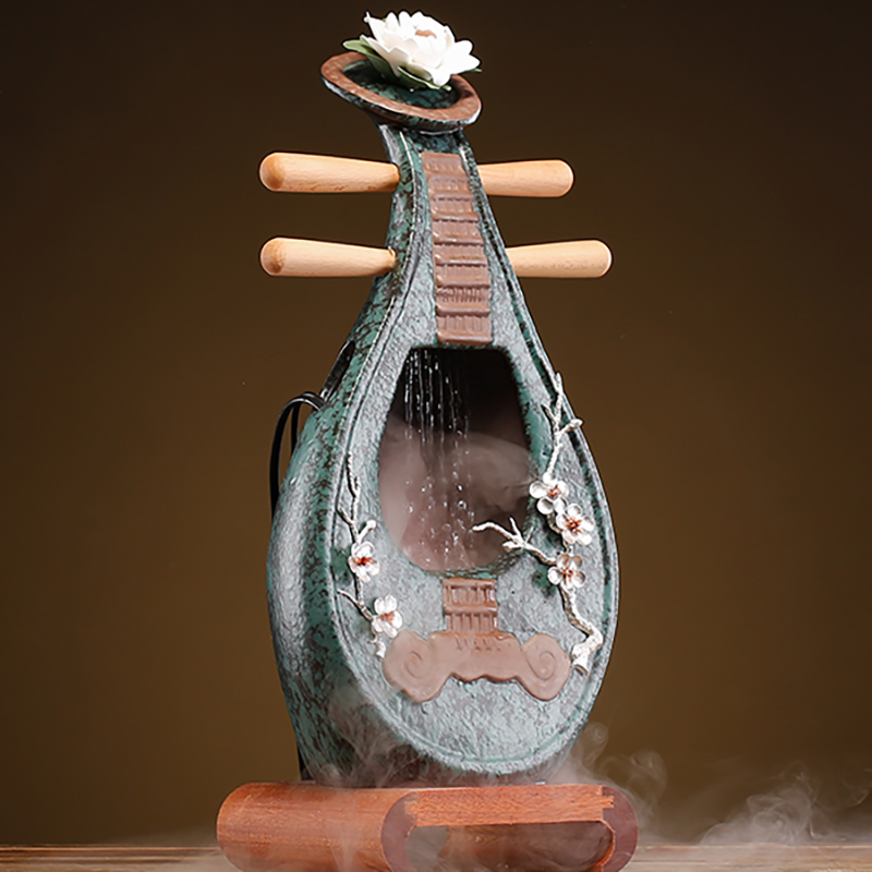New Chinese Traditional Pipa Flowing Water Fountain Housewarming Decor Desktop Ornament Opening Gift