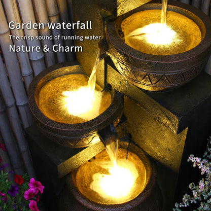 Garden Decoration Meditation Zen Lobby Decor Retro Mid-Century triple flow Water Fountain,Yard Fountain Sitting Area