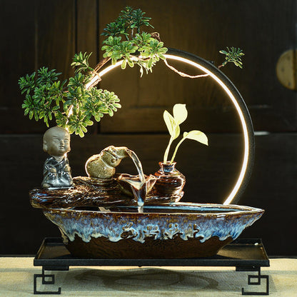 Lamp Creative Circulating Tabletop Fountains Waterfalls Ceramic Feng Shui Home Decoration LED Night Light