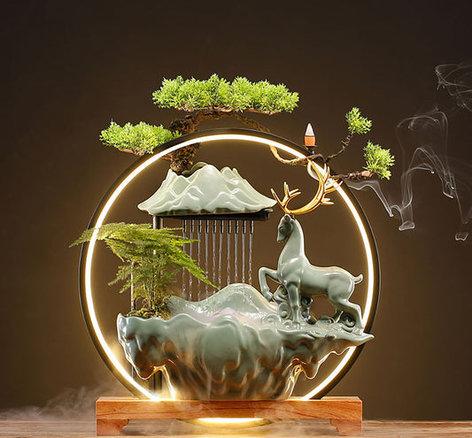Creative Indoor Simulation Resin Rockery Waterscape Feng Shui Water Fountain Home Office Desktop Spray Humid Decoration Crafts