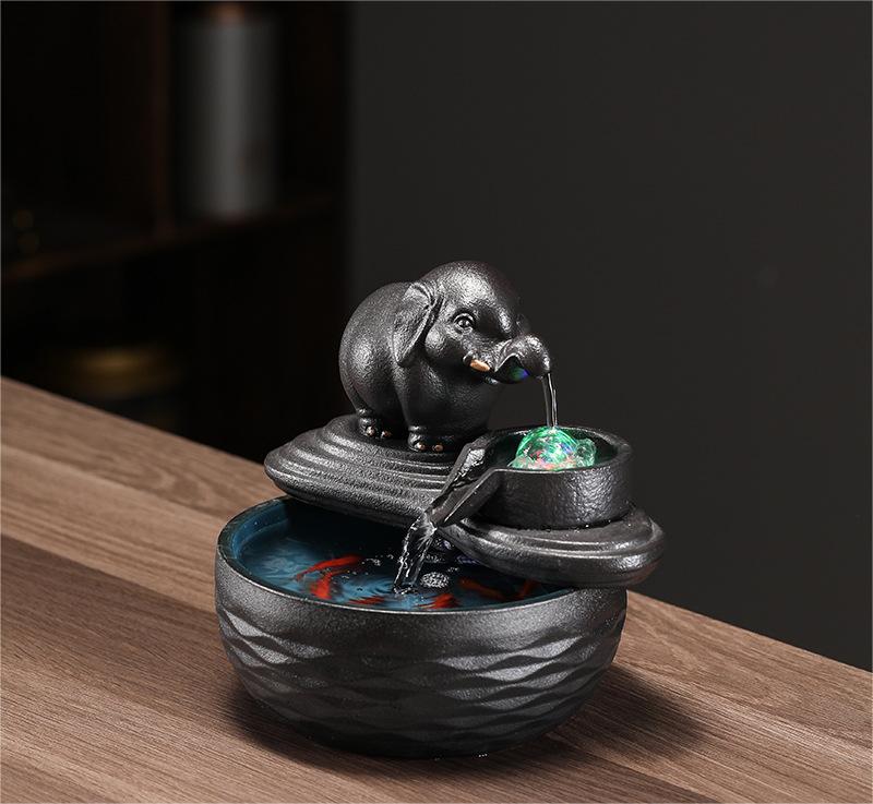 Customized LOGO Elephant Flowing Water Ornaments Attract Wealth Living Room Flowing Crystal Ball Fenshui Lucky Peaceful Fountain