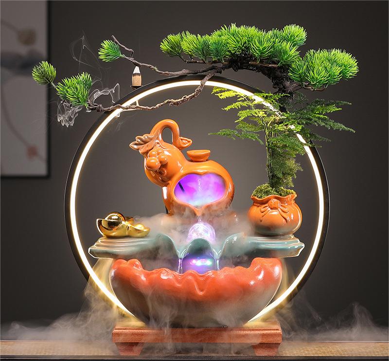 CHENYISHI Lucky Waterfall Table Top Fountain Creative Fortune Flowing Water Ornaments Living Room Office Decorations Desktop Chinese Gift