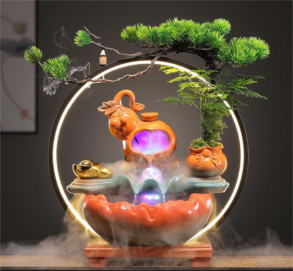 CHENYISHI Lucky Waterfall Table Top Fountain Creative Fortune Flowing Water Ornaments Living Room Office Decorations Desktop Chinese Gift
