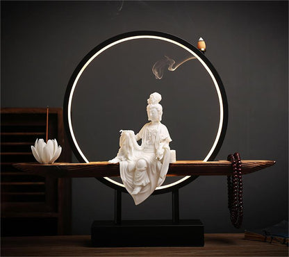 CHENYISHI Creative White Porcelain Guanyin Buddha Statue Zen Home Tea Room Decorations Aromatherapy Furnace Backflow Incense Burner Lamp