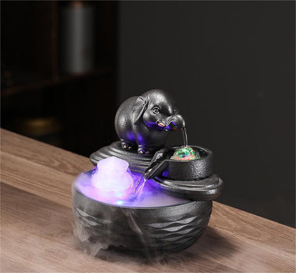 Customized LOGO Elephant Flowing Water Ornaments Attract Wealth Living Room Flowing Crystal Ball Fenshui Lucky Peaceful Fountain