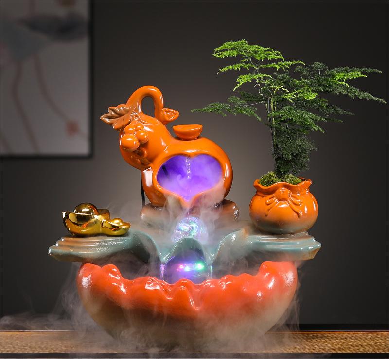 CHENYISHI Lucky Waterfall Table Top Fountain Creative Fortune Flowing Water Ornaments Living Room Office Decorations Desktop Chinese Gift
