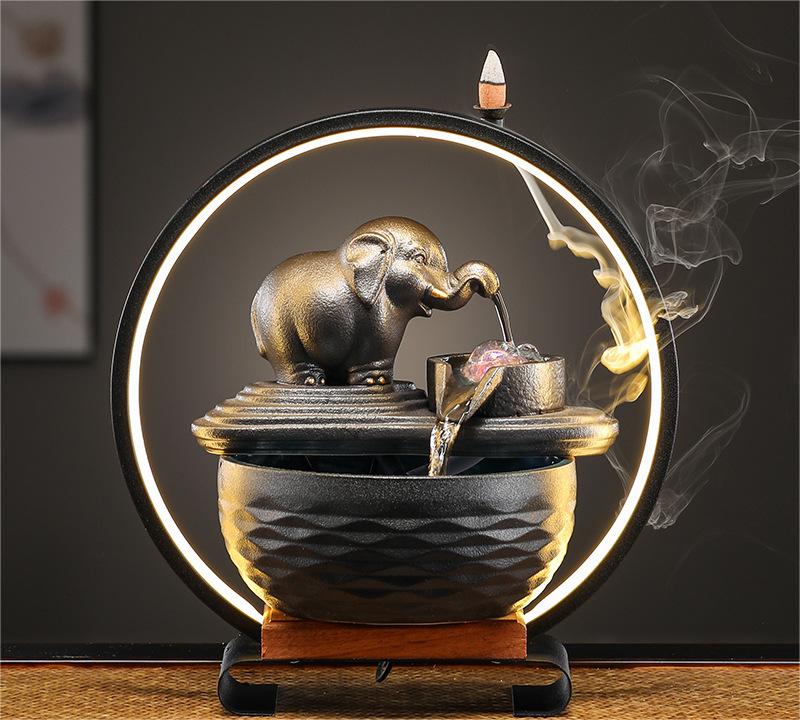 Customized LOGO Elephant Flowing Water Ornaments Attract Wealth Living Room Flowing Crystal Ball Fenshui Lucky Peaceful Fountain