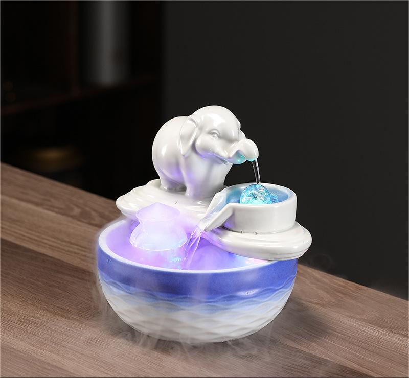 Customized LOGO Elephant Flowing Water Ornaments Attract Wealth Living Room Flowing Crystal Ball Fenshui Lucky Peaceful Fountain