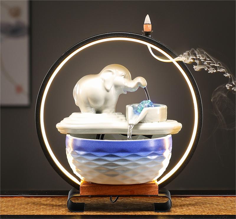 Customized LOGO Elephant Flowing Water Ornaments Attract Wealth Living Room Flowing Crystal Ball Fenshui Lucky Peaceful Fountain