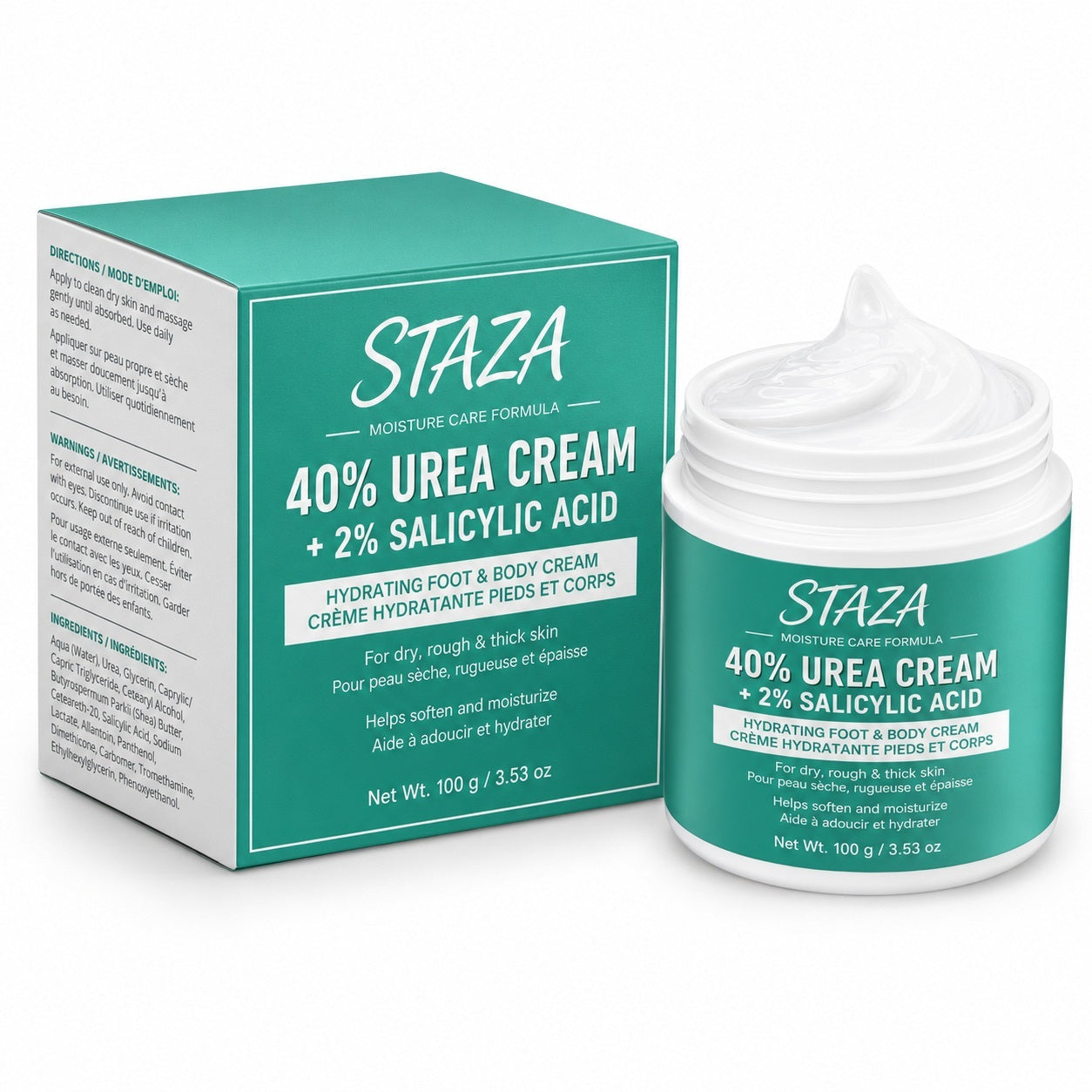 40% Urea Cream with 2% Salicylic Acid, Foot and Body Moisturizer for Dry Rough Thick Skin, Heels Elbows Knees, Fast Absorbing