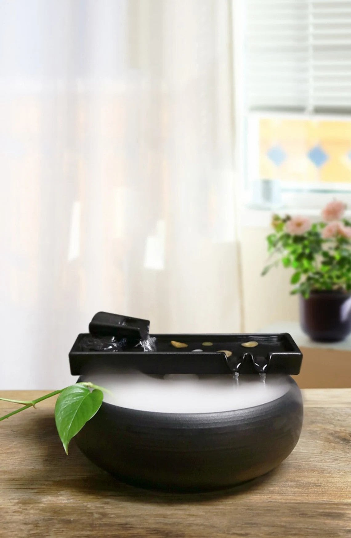 Fengshui small Indoor Black Ceramic Water Fountain Set | Inkstone flowing water decor | lucky tea table fountain | Office Zen gift