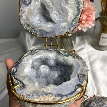 Natural Gemstone Mexico Agate Geode Ring Holder,Gift Ring Box Stone Jewelry Box，Proposal,Wedding Gift