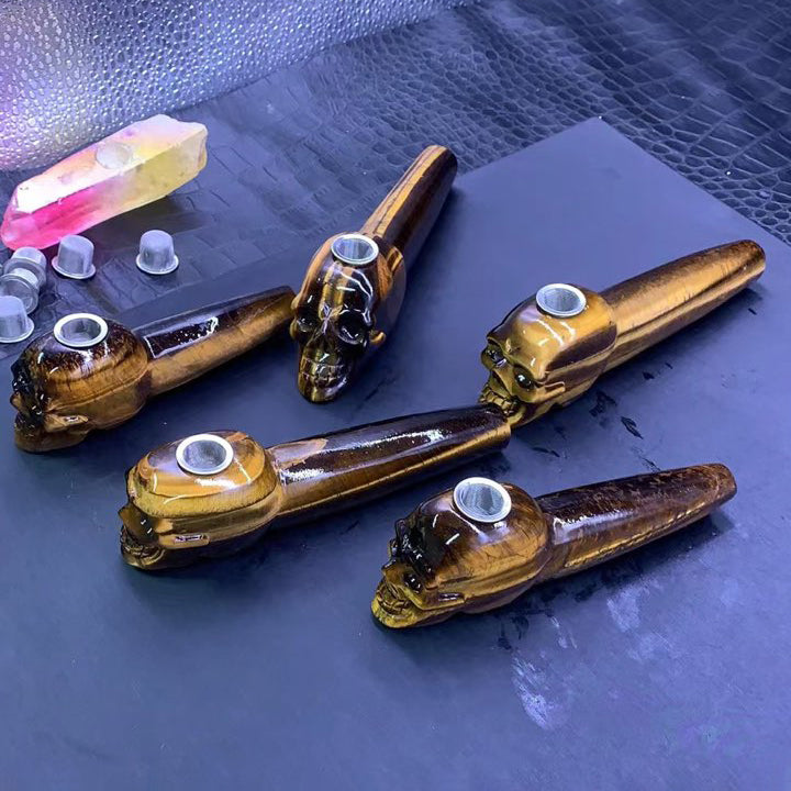 5 inches Natural Tiger Eye Chevron amethyst pipe,Tiger Eye,Crystal Heal,Crystal Skull,Crystal Energy,Hand Carved