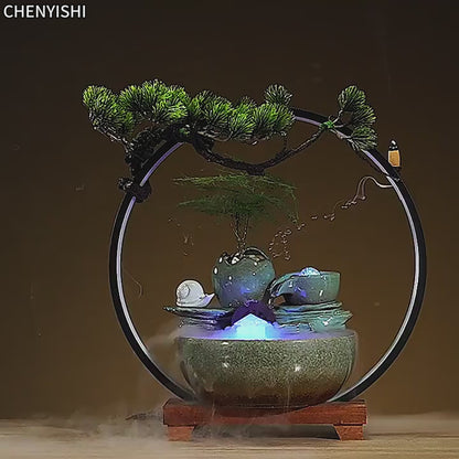 CHENYISHI Lucky Feng Shui Fountain Flowing Water Ornaments Indoor Waterfall Office Tabletop Fish Tank Housewarming Opening Gifts Crafts