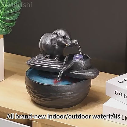 Customized LOGO Elephant Flowing Water Ornaments Attract Wealth Living Room Flowing Crystal Ball Fenshui Lucky Peaceful Fountain