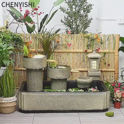 CHENYISHI Zen Garden Outdoor Water Fountain LED Light Fountain Fish Pond Watermill Set Home Yard Decoration Housewarming Minimalist Zen