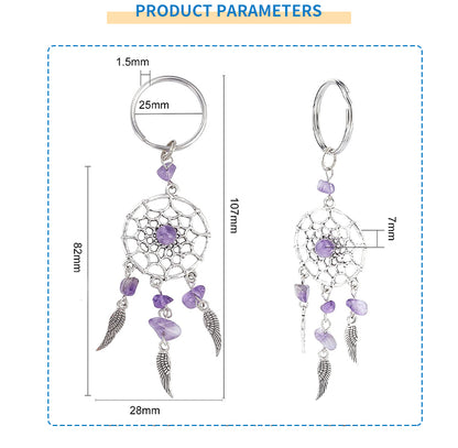 Natural Chip Gemstone Dreamcatcher Keychain