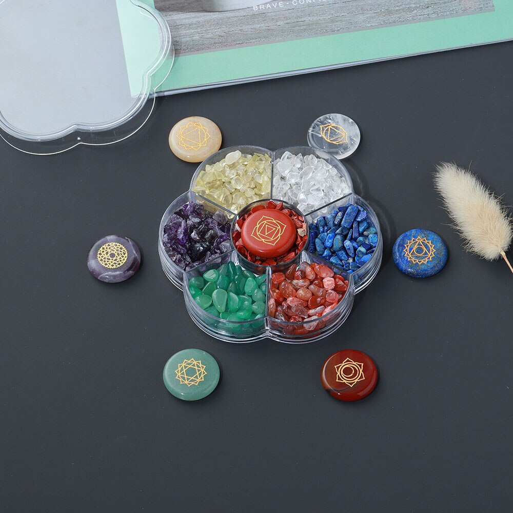 Crystal Stone Seven Chakras Mineral Specimen Collection Box Healing Stone Energy Quartz