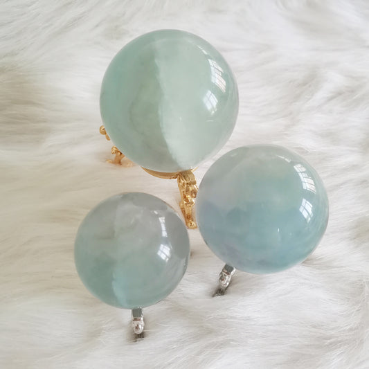 Natural Blue Fluorite Stone Sphere Crystal Reiki Healing Ball Specimen + Pedestal