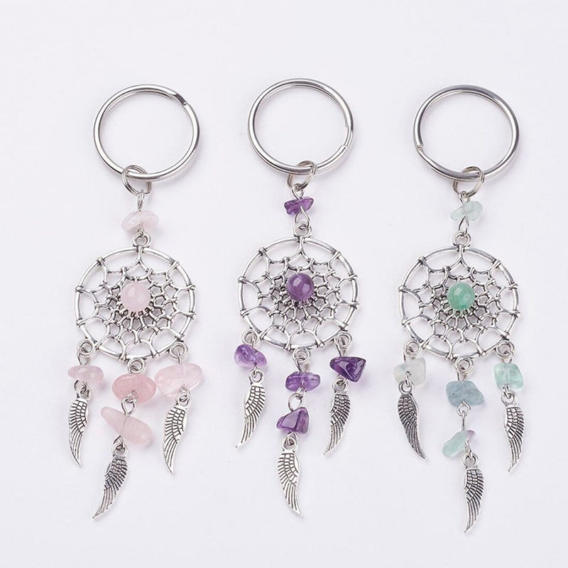 Natural Chip Gemstone Dreamcatcher Keychain