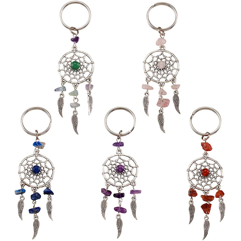Natural Chip Gemstone Dreamcatcher Keychain