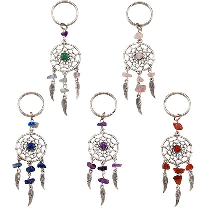 Natural Chip Gemstone Dreamcatcher Keychain