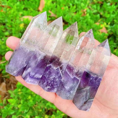 HOT SALE?Natural Rose Quartz and Clear Quartz and Amethyst Obelisk