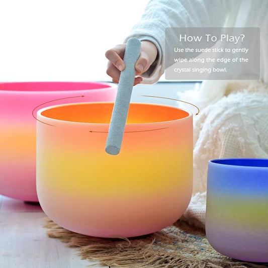 Set of 7 Rainbow Frosted Quartz Crystal Singing Bowl Chakra Healing and Meditation 432HZ