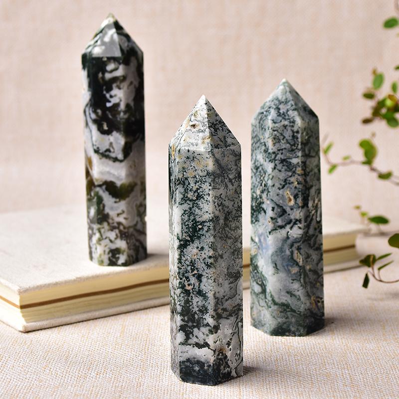 Natural Crystal Point Aquatic Agate Tower