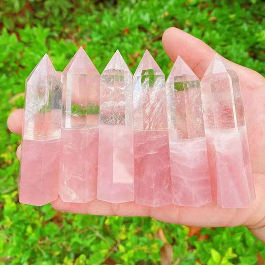 HOT SALE?Natural Rose Quartz and Clear Quartz and Amethyst Obelisk