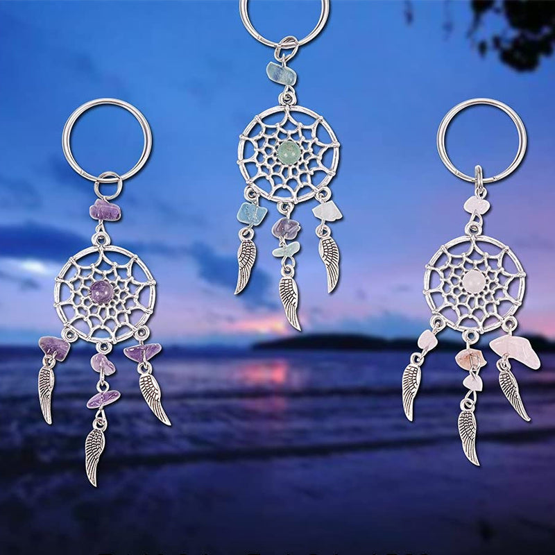 Natural Chip Gemstone Dreamcatcher Keychain