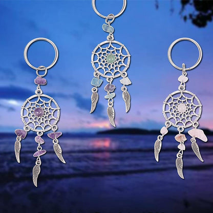 Natural Chip Gemstone Dreamcatcher Keychain